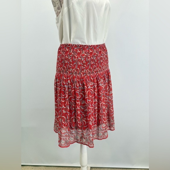 MAX STUDIO Cerise Red and White floral smocked waist skirt size M - Picture 5 of 14